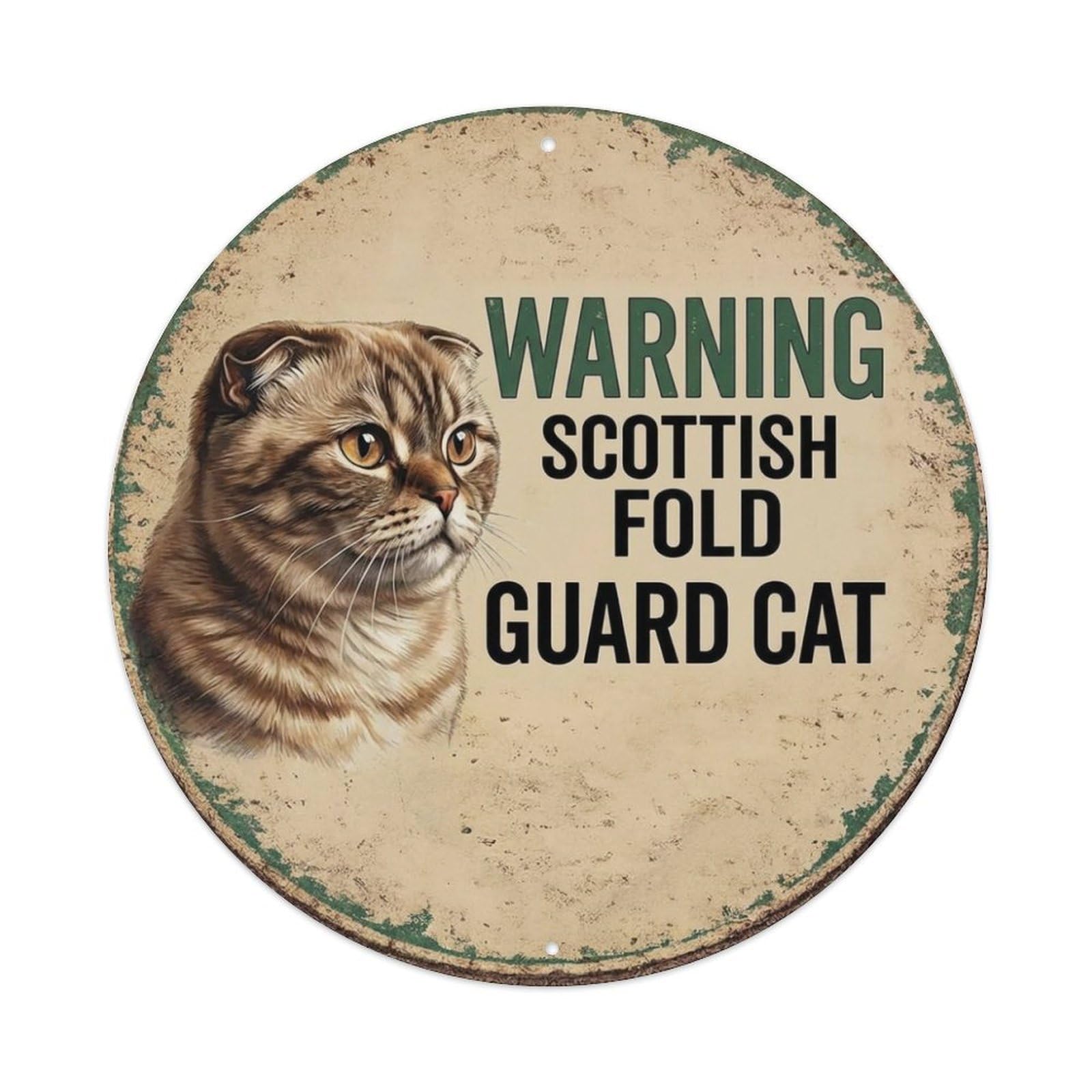 Tgrcjimh Style Metal Tin Sign Vintage Warning Scottish Fold Cat