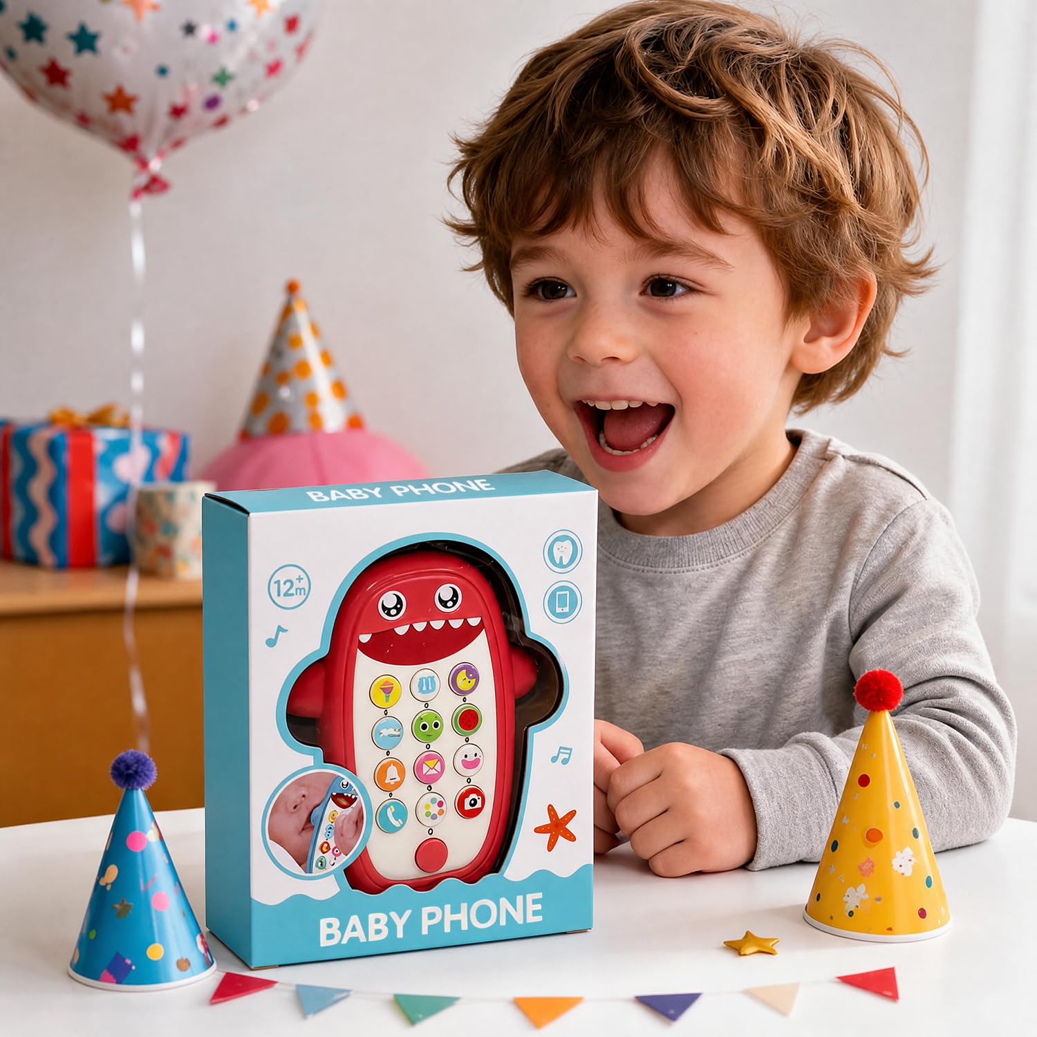 Sommer Spielzeug für zahnende Babys mit abnehmbarem Softcase, Lichter, Musik und verstellbarer Lautstärke, Spielen und Lernen für Kinder und Kleinkinder ab 18 Monaten (rot)