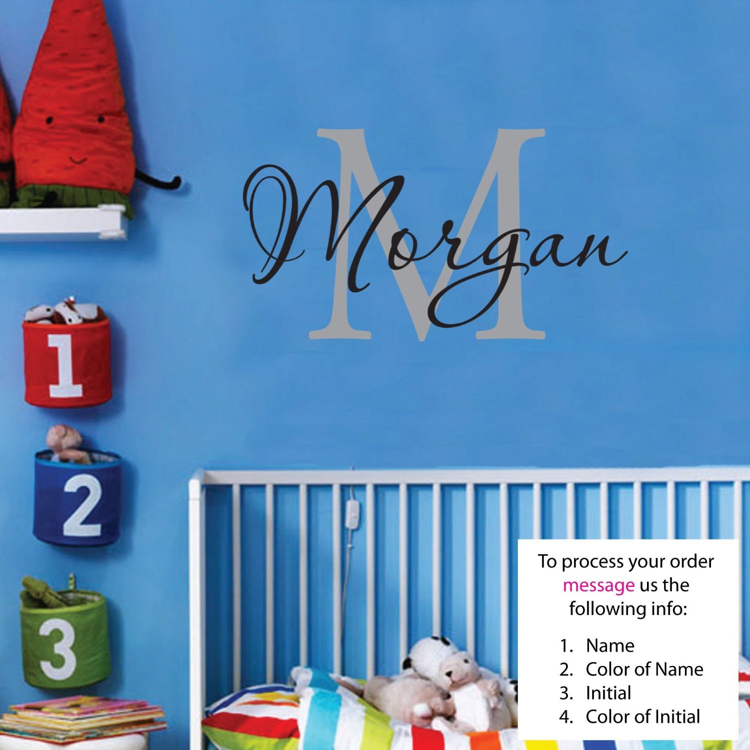 Morgan Wall Decal Childrens Personalized Name - Childrens Wall Art - Boys Name Wall Decal - Monogram - Nursery Decor