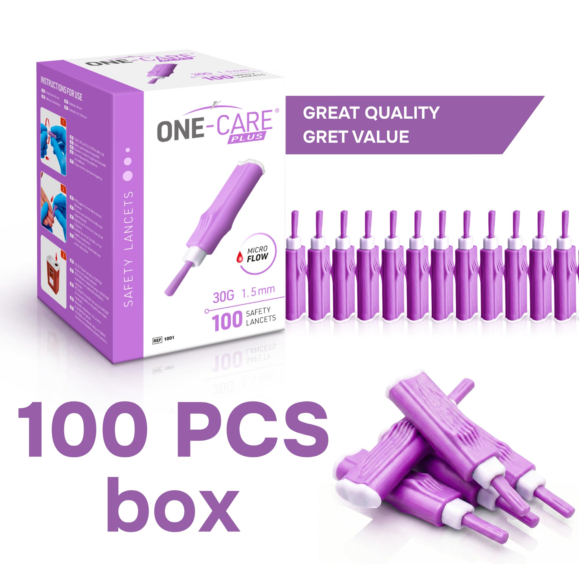 ONE-CARE Safety Lancets - 100 Count -6