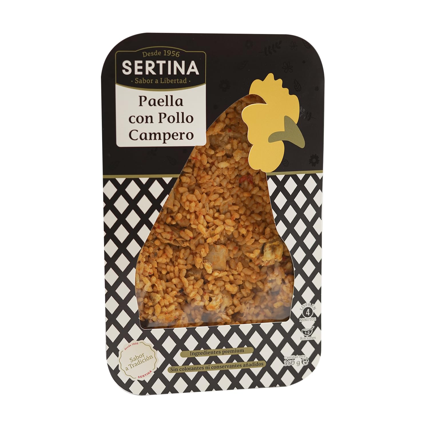 Sertina Paella con Pollo Campero - Pack de 6 x 350 g - Comida Lista para Comer, Receta Auténtica con Arroz Bomba, Muslos de Pollo Deshuesados, Sin Conservantes, Ingredientes 100% Naturales