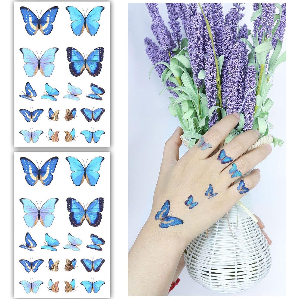 S.A.V.I 2 Sheets - Vibrant Blue Butterfly Temporary Tattoos, Waterproof & Long-Lasting, Skin Safe - For Kids & Adults, Easy Apply/Remove - Perfect for Parties, Festivals, Crafts (7.5 x 12 cm)-image-48
