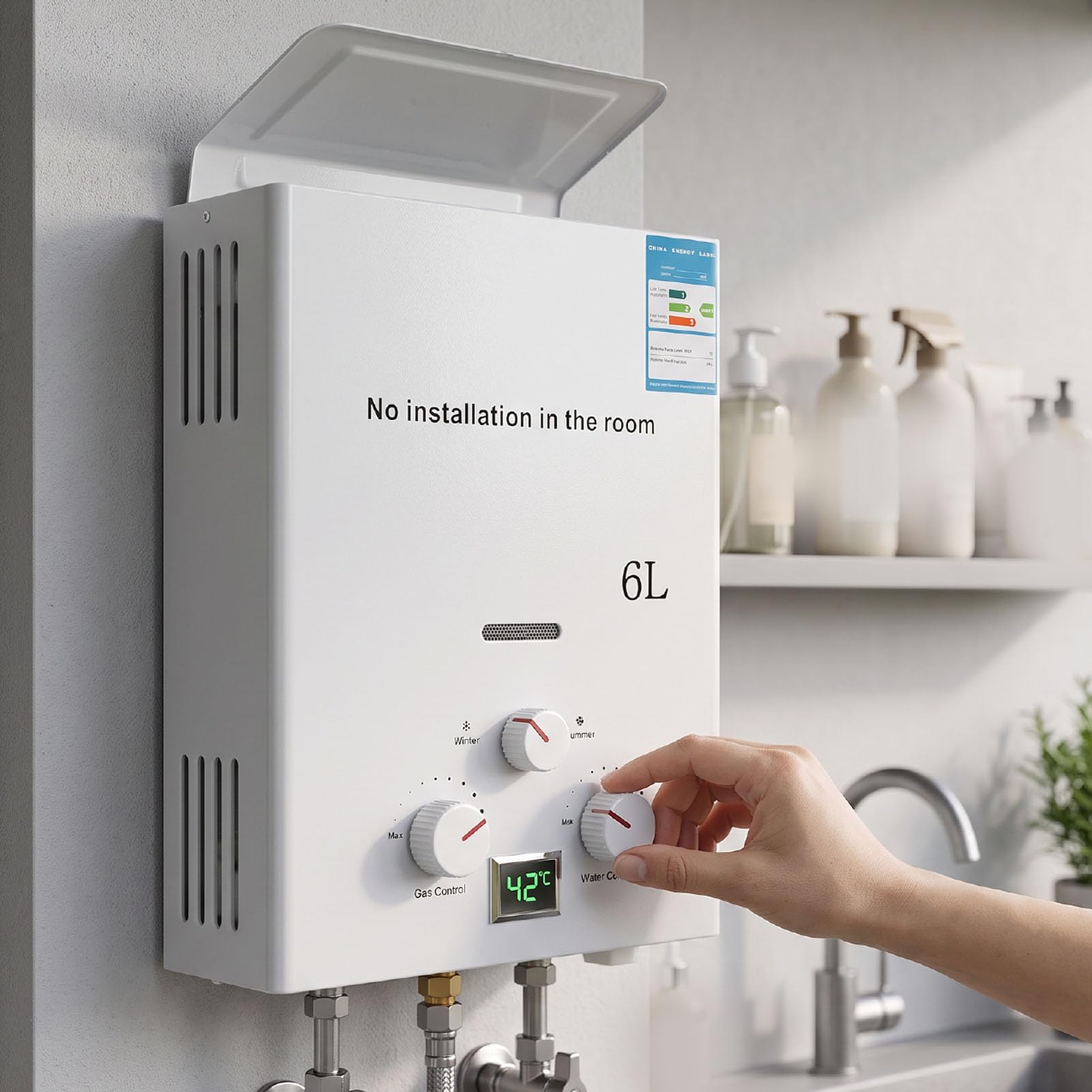 YUYTE Scaldabagno a Gas Istantaneo Portatile, Riscaldatore D'Acqua Senza