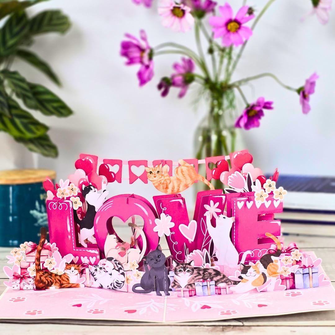 Love Cat Valentines Card - 3D Pop Up Valentines Day Card for Husband, Wife, Him, Her, Boyfriend, Girlfriend, Kid 6x8 in Valentine Pop Up Cards - Perfect for Cat Lovers - Envelope Included - Image 9