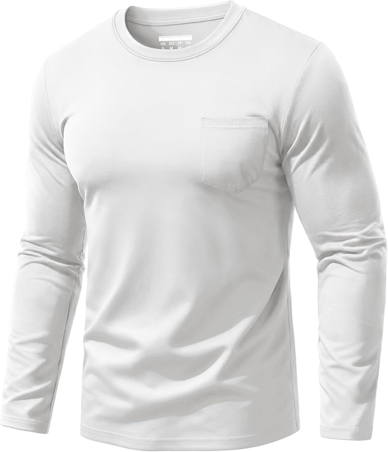 EKLENTSON Men's Cotton T-Shirts Long Sleeve Pocket Tee Crewneck Moisture Wicking Casual Tshirts Solid Color