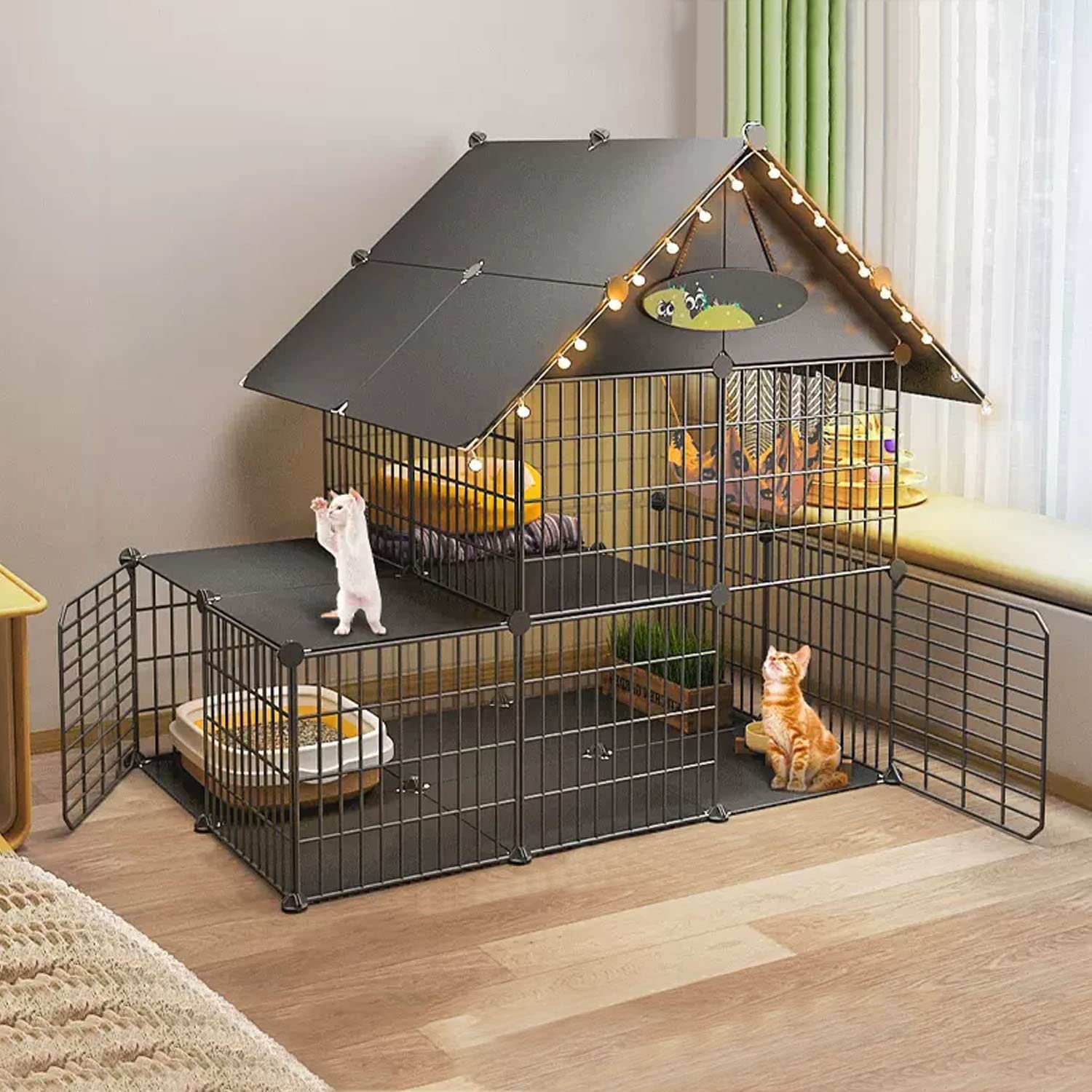Niche pour chat en métal robuste et enclos modulable haut de gamme