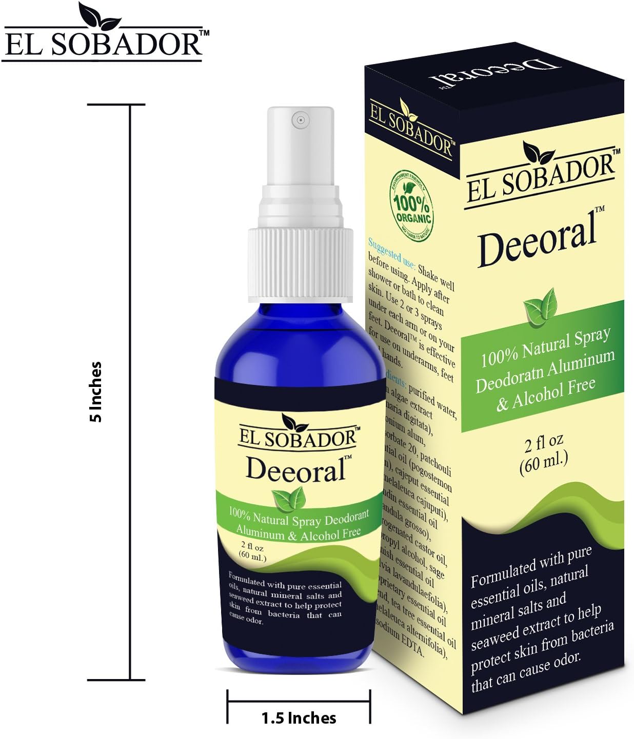 Travel Size Natural Deodorant Spray - for Women and Men -Deeoral by El Sobador