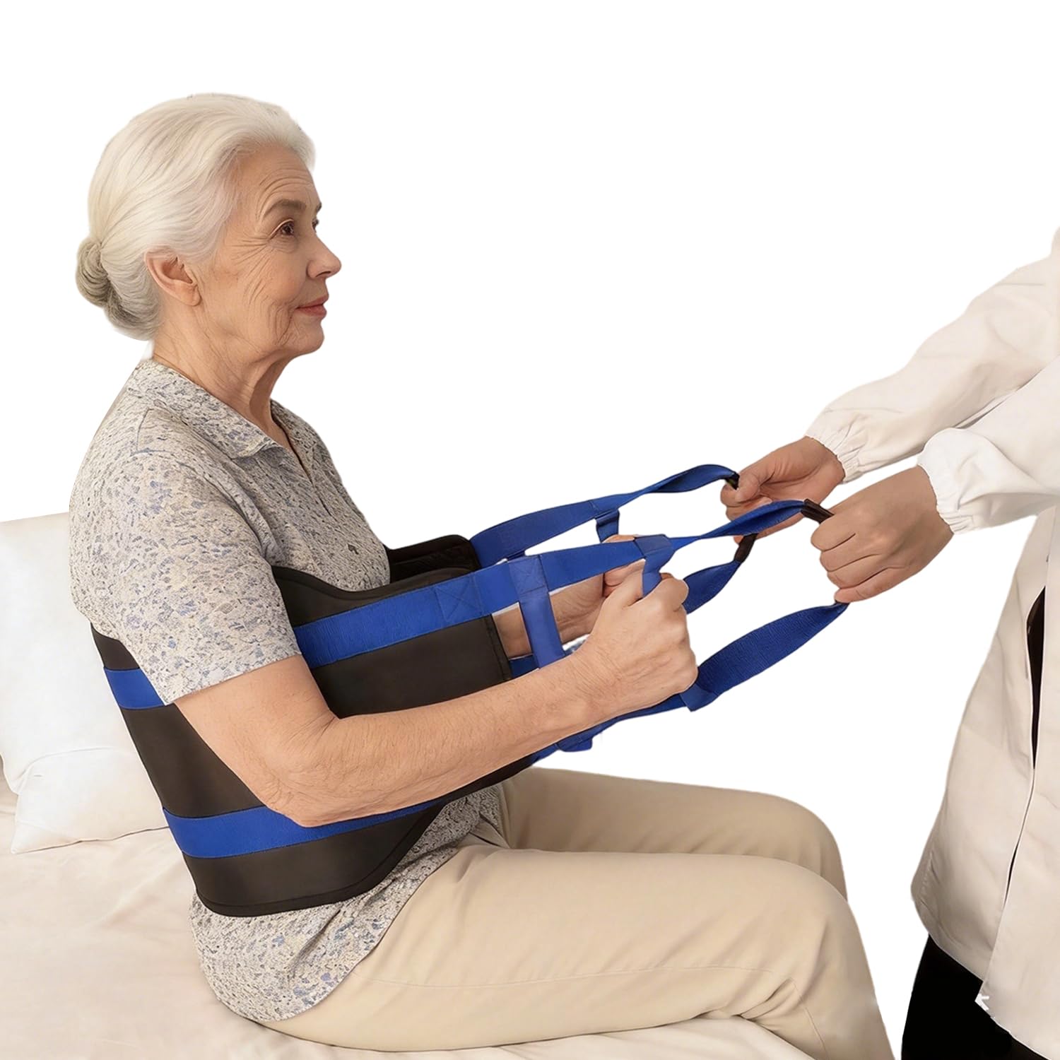 supregear Eslinga de transferencia acolchada de 90 cm con 6 asas, Ayuda para repositionar cuidadores en adultos mayores, giro en cama, soporte de pie y asistencia diaria, Negro
