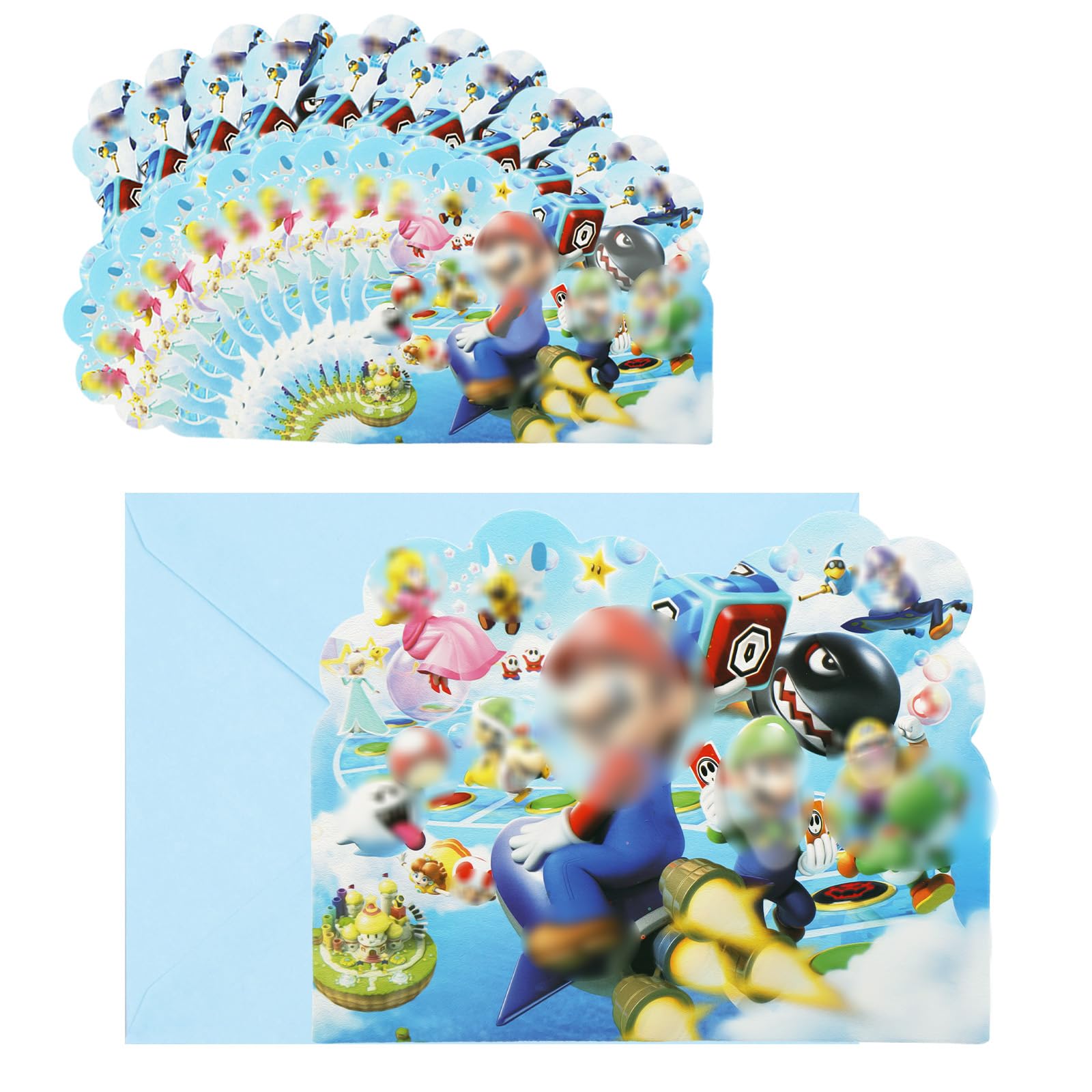 20 PCS Mari Party Invitations Kids, Cartoon Party Invites with Envelopes, Invitations Birthday Cards