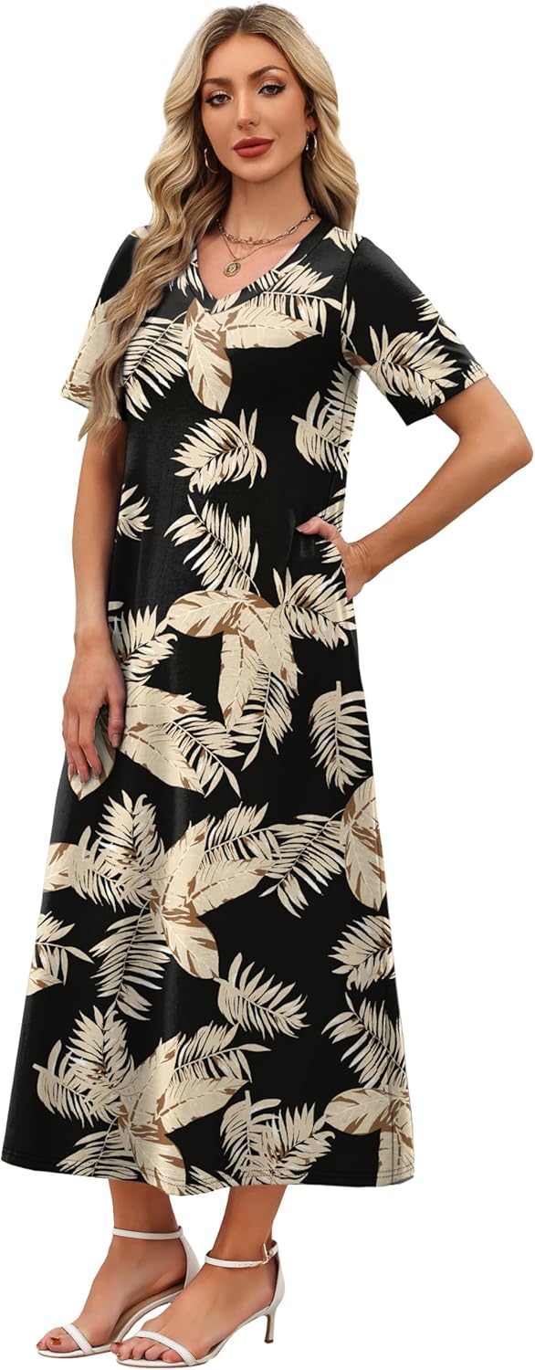 WIHOLL Women's Maxi Dresses V Neck Vacation Beach Sundresses Floral Travel Summer Dress - Image 4