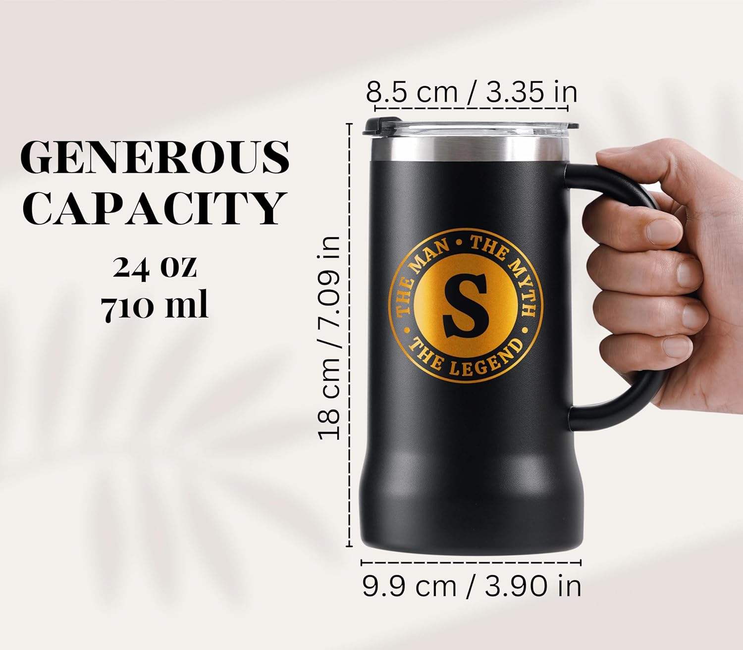 Onebttl Personalized Travel Mug with Handle, Beer Stein for Men, Funny Custom Alcohol Gifts for Beer Lovers, Unique Birthday Christmas Gifts for Him, the Man the Myth the Legend, J - Image 2