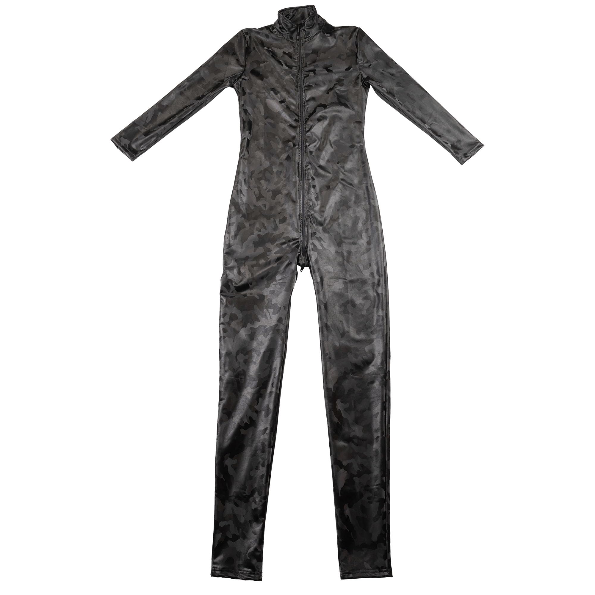 Rubberfashion Combinaison camouflage en similicuir - Combinaison intégrale pour femme - Combinaison à l'entrejambe ouverte - Costume pour femme