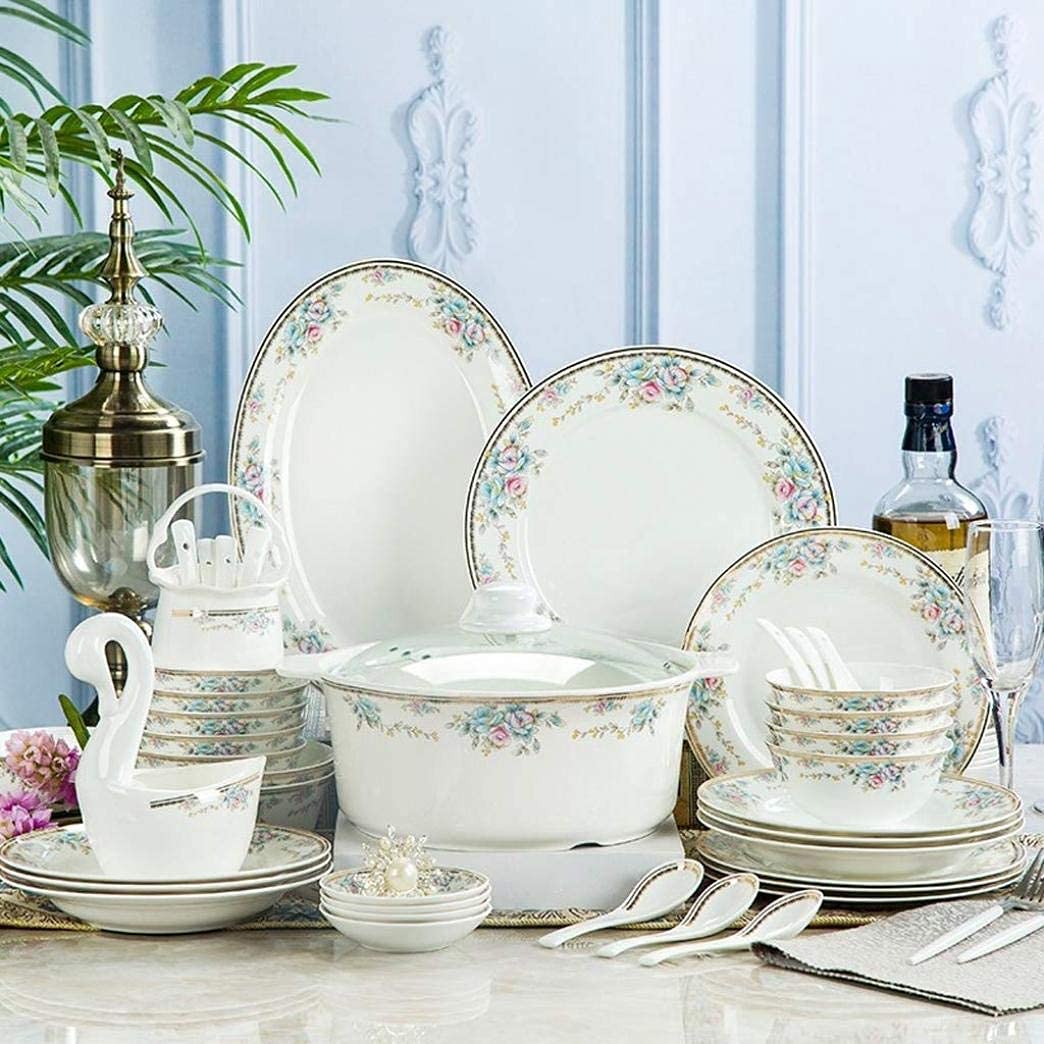 Zestaw obiadowy, 48 elementów, ceramiczne zestawy obiadowe, elegancki kwiatowy wzór, zestaw zastawy stołowej na prezent, bankiet,