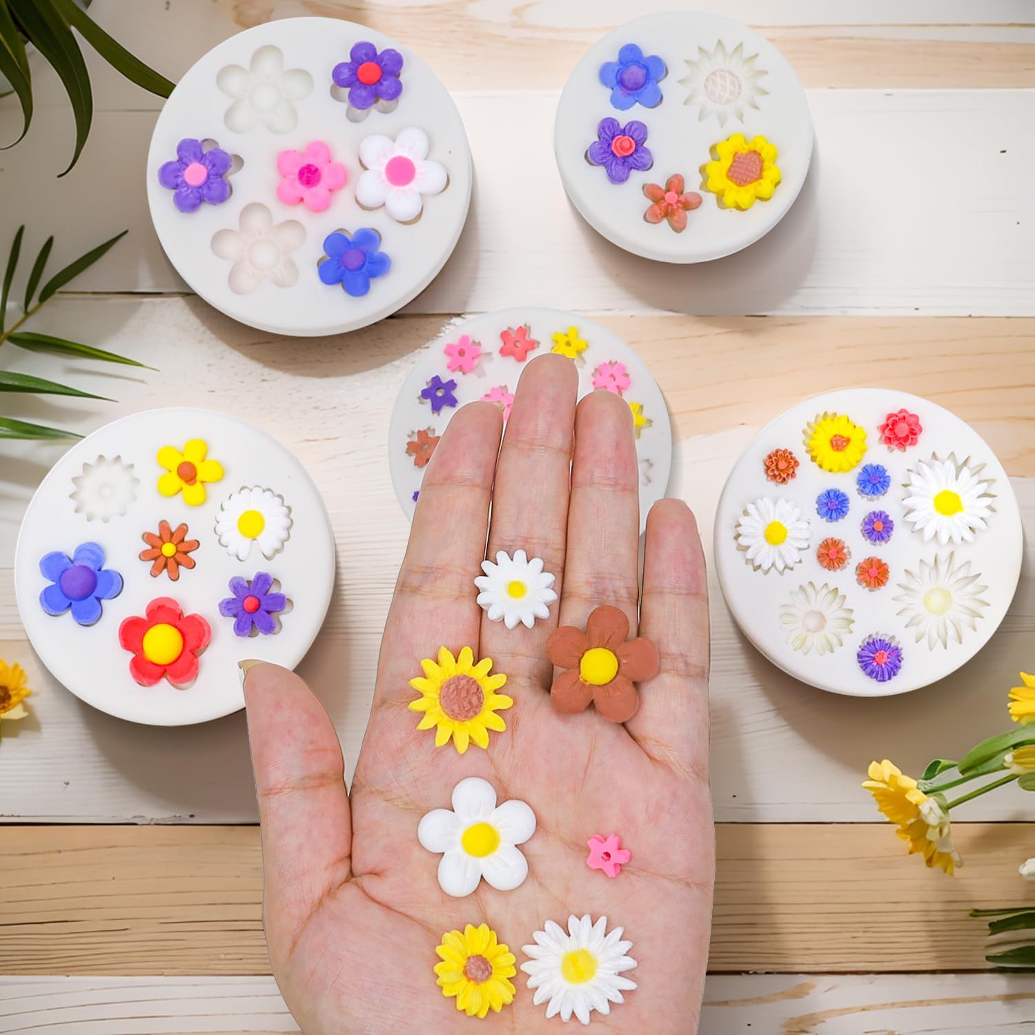 5Pcs Flower Silicone Mold, Mini Flower Fondant Chocolate Silicone Molds for Baking Leaf Mold for Cake Decorating Clay Crafting Candy Soap Ice Cube Wax Melt (Round) image 2