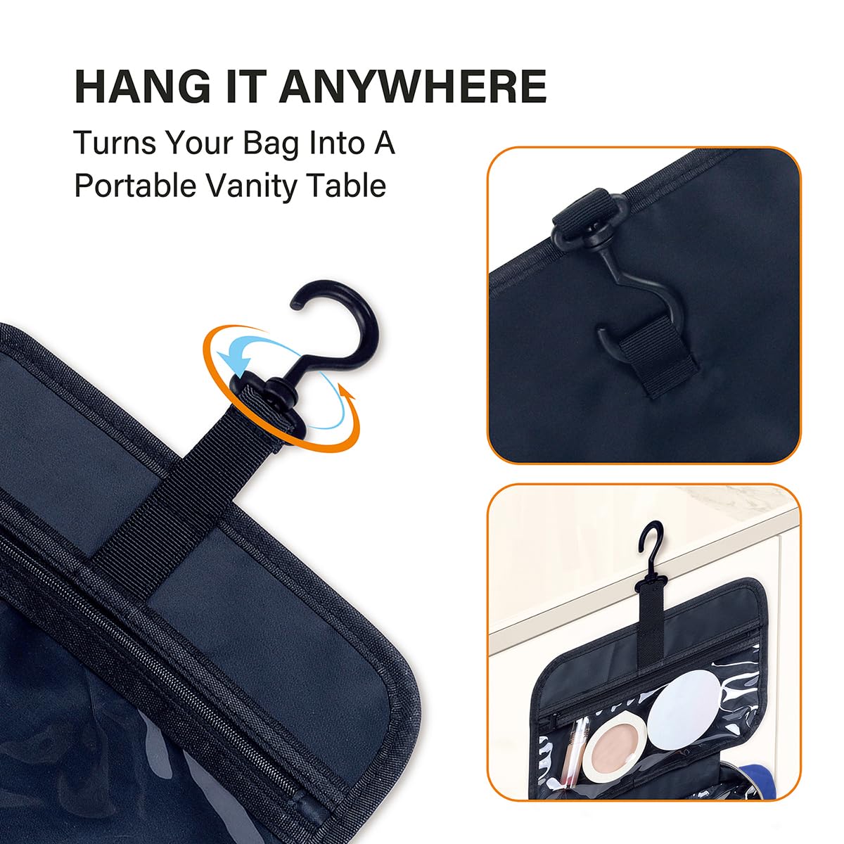 Neceser colgante para mujer, neceser cosmético, bolsa de viaje, color azul | Con ganchos, múltiples compartimentos, almacenamiento transparente para accesorios de maquillaje, viajes, gimnasio, natación