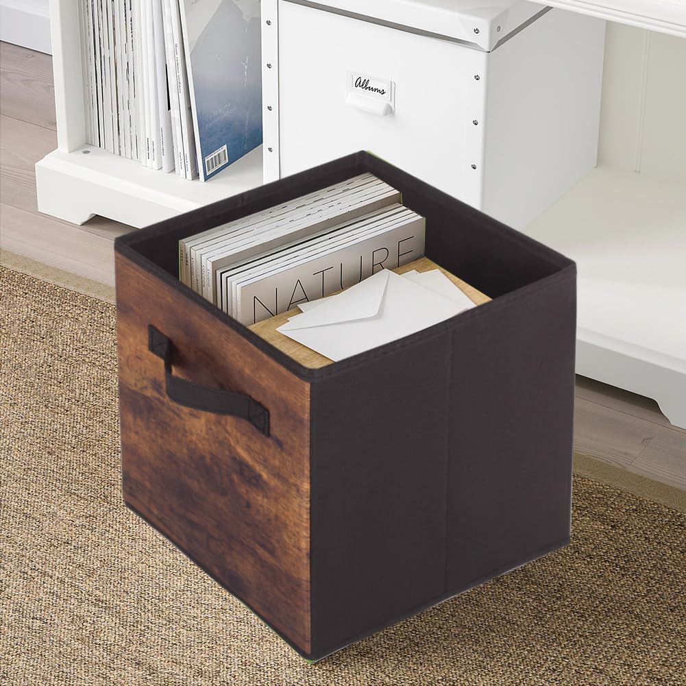 ShellKingdom Storage Bins, Foldable Fabric Storage Cubes And Cloth Storage Organizer Drawer For Closet And Toys Storage, 6 Pack (Retro Wood Pattern)