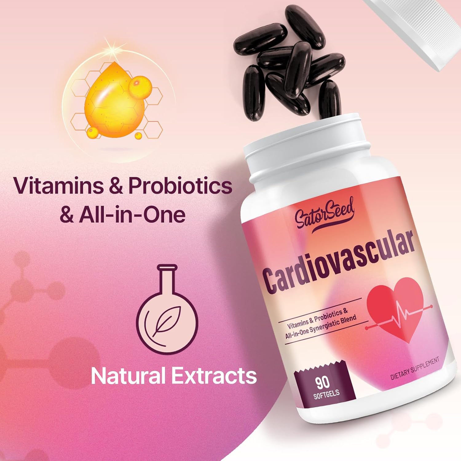 Cardiovascular Supplement 3000mg – Vitamins, Probiotics, Omega-3, and CoQ10 All-in-One Synergistic Blend for Adults – 90 Softgels - Image 3