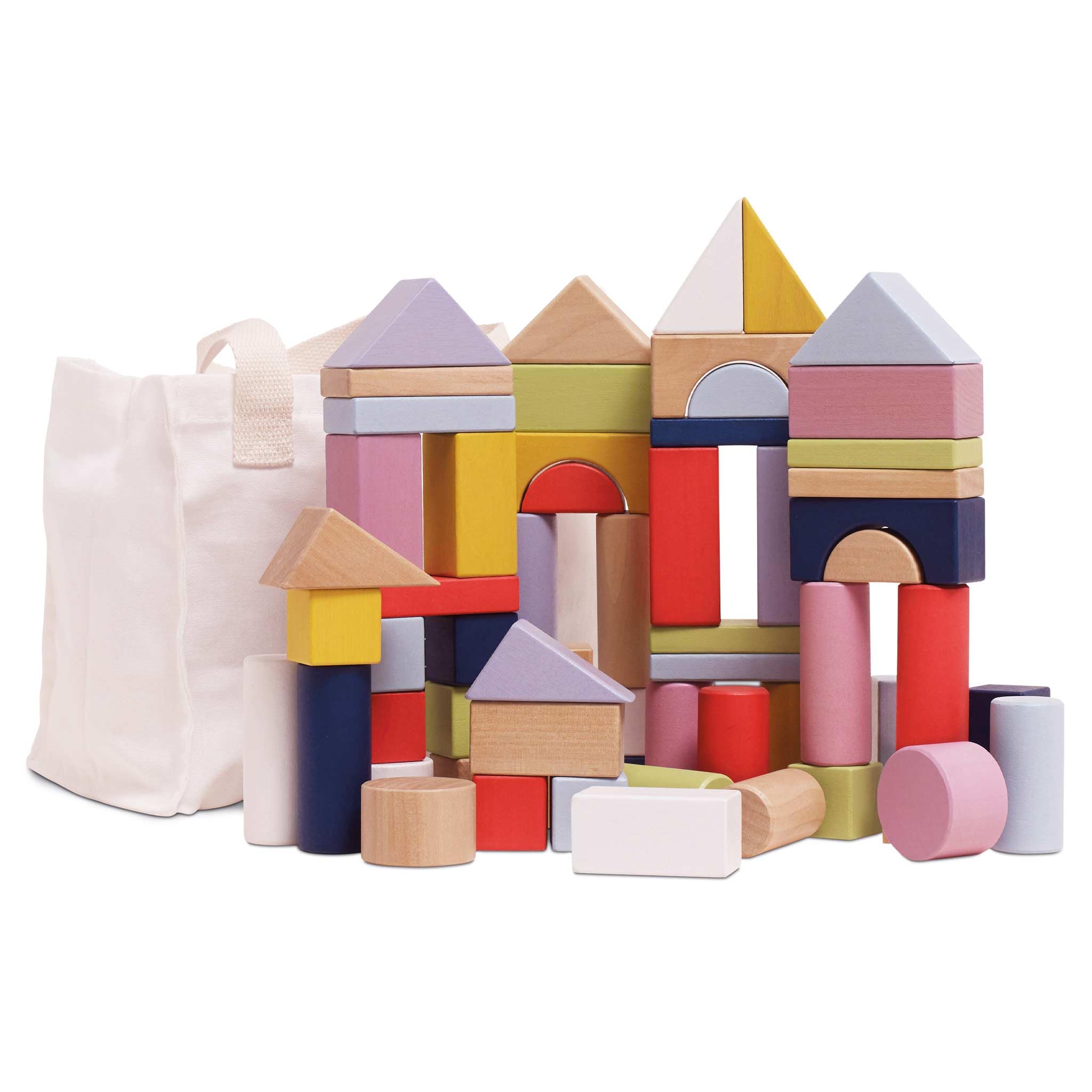 Le Toy Van Holzbausteine, Lernspielzeug, für Kinder ab 1 Jahr, Bausteine, Stapelklötze, umweltfreundlich, 60 Teile, Glatte Kanten, mit Brücken und Zylindern, Petilou