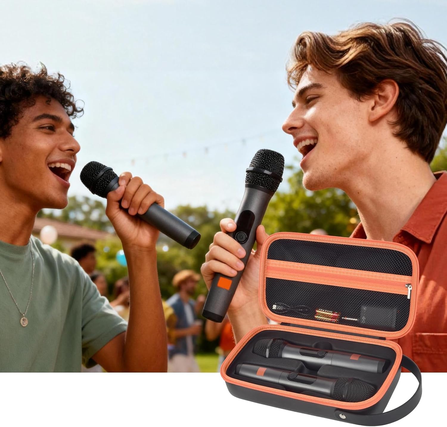 Wireless Microphone Case For JBL Wireless Two Microphone System & PartyBox Mic, Handheld Dual Mic Bag for Singing or Karaoke for Receivers, Adapters, AA Batteries and Other Accessories(Box Only) - Image 7