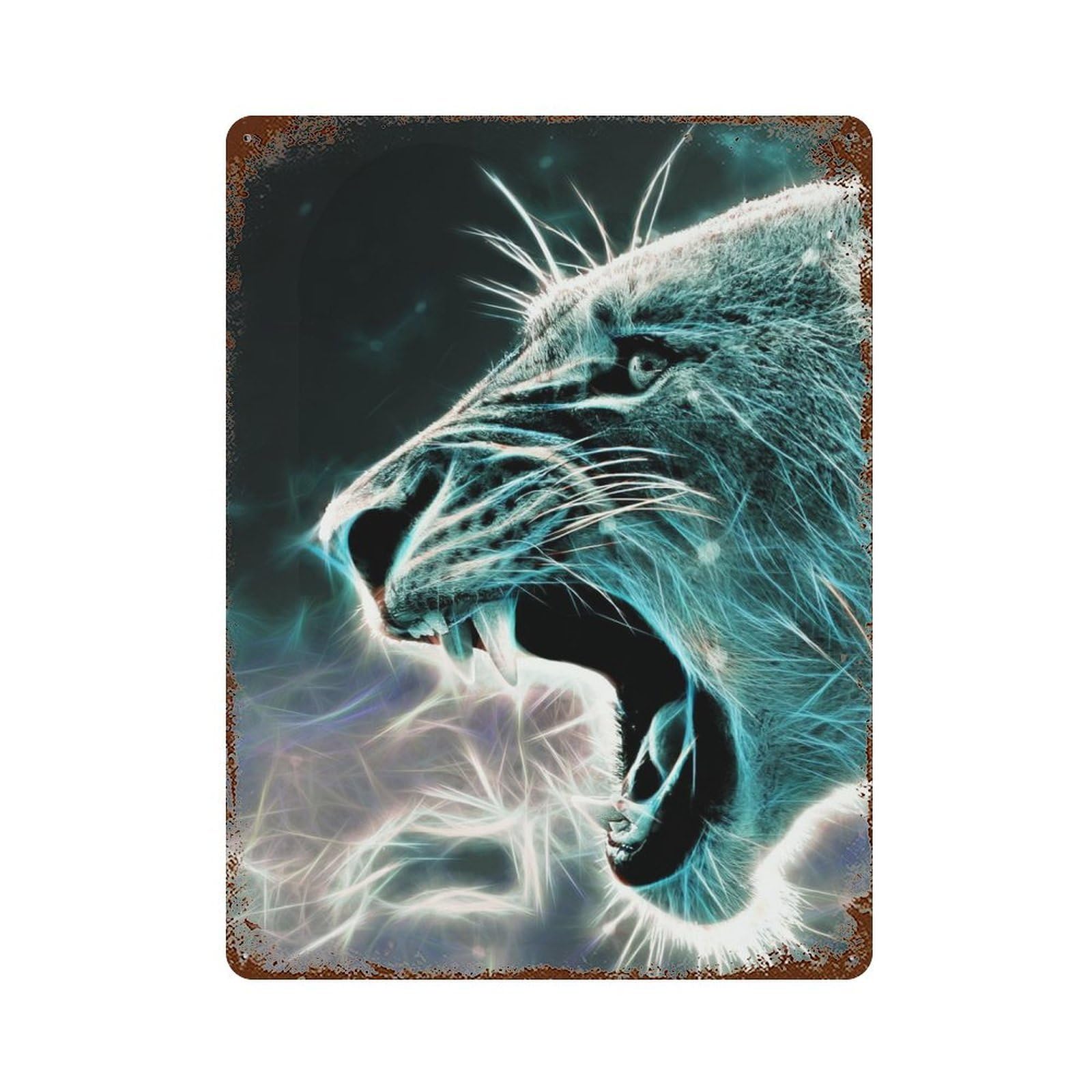 Lion Fractal Weathered Tin Sign 15.7"x11.8", Rustic Home Decor for Office, Studio And Wall Decor