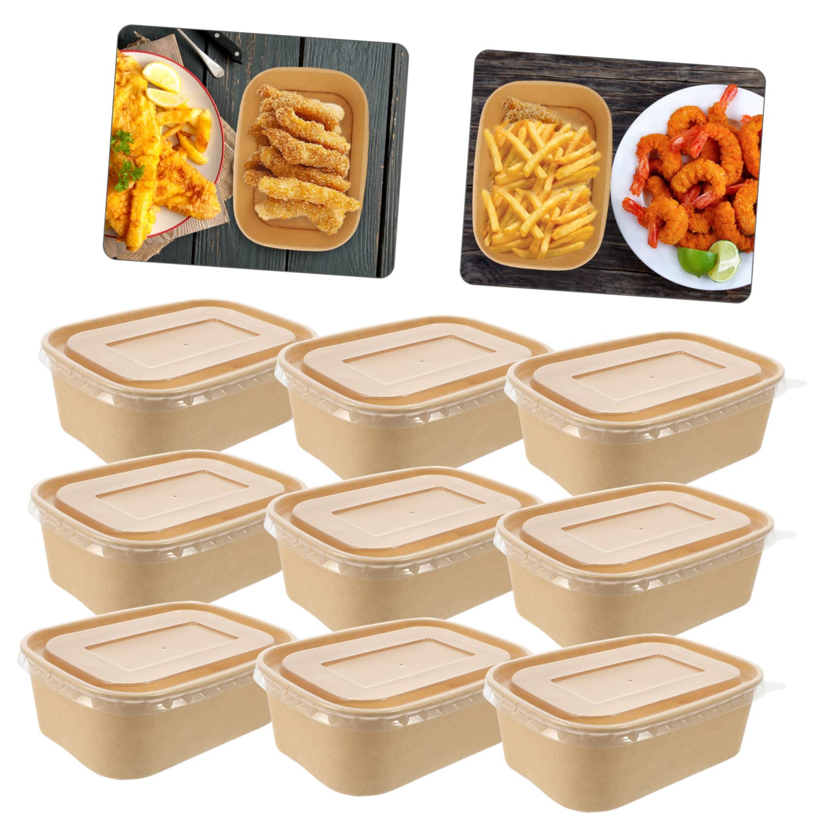 SOLUSTRE 10-packs Kraft Paper Takeaway Food Box Storage Containers for Chicken Meat Rice Oil Proof Snack Containers Lids