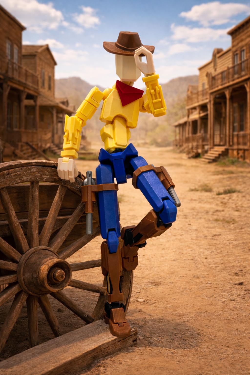 GENÉRICO Figurka akcji 13 XL Dummy Cowboy XL 30 cm Titan 13 przegubowa lalka zachodnia - szeryf Dummi - strzelec, westernowy bohater z 22 rękami, karabin, 2 pistolety, kapelusz i baza wystawowa