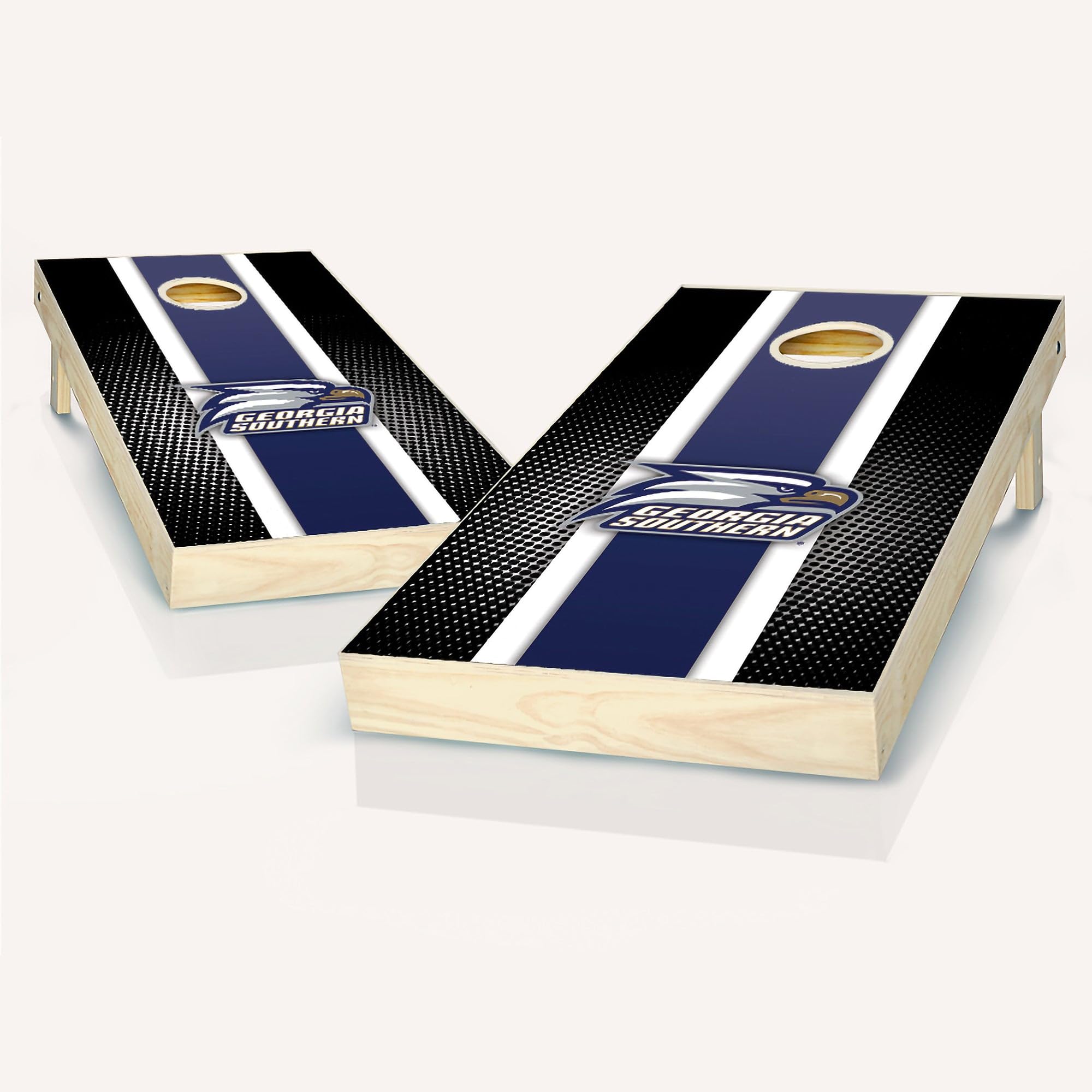 Georgia Southern Stripe Cornhole Set - 2x4 (Regulation Size) - Includes (2) Boards, (8) Team Logo Bags, (1) Team Logo Carry Case and (2) Board Hole Lights