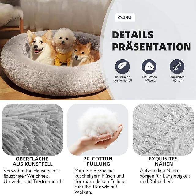 Foto 4 de 8 de JRUI Donut cama para perros, cesta, alivia el miedo, cómodo caliente, acogedor transpirable