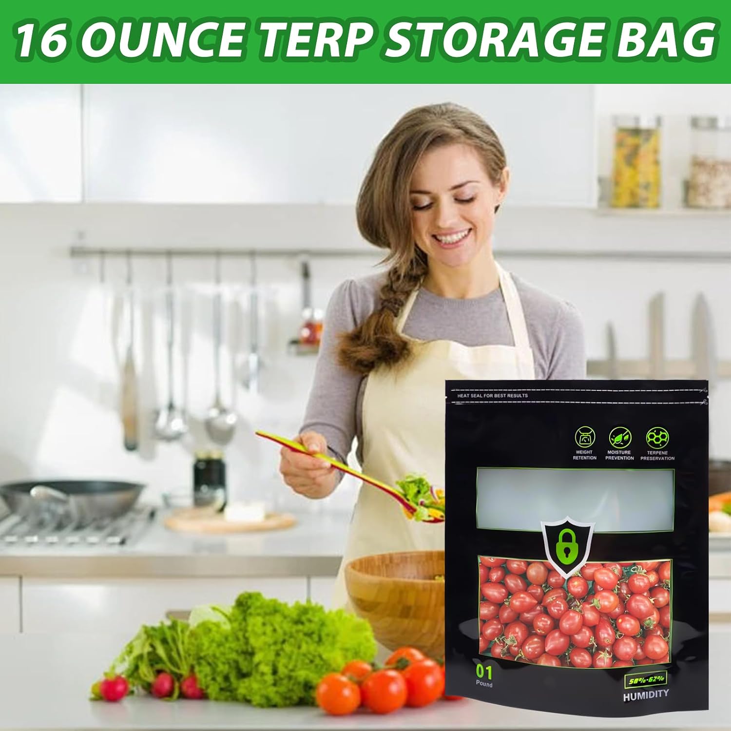 5 Pcs 1LB Storage Terp Bags 58%-62% RH 2-Way Humidity Control Bags for Curing & Storage, Resealable Zipper, 16 oz (approx. 0.26 L), 5 Sets, Plastic, Food & Sports