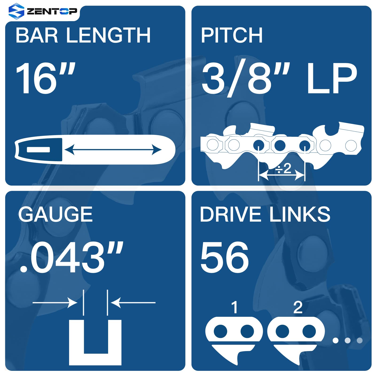 zenaoページ ZENTOP 16 Inch Chainsaw Chain, 3 Pack, .3/8