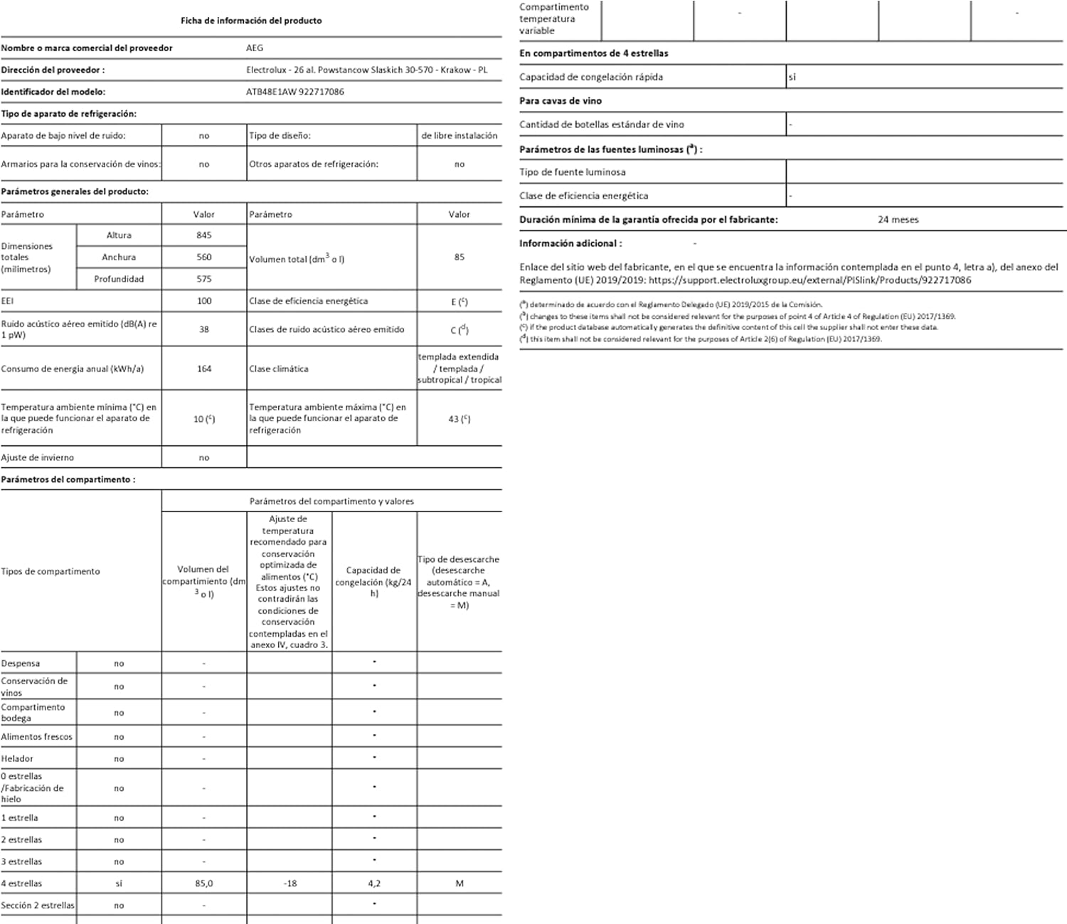 AEG Arctis ATB48E1AW A++ Table Freezer 56 cm Wide 81 L OptiSpace Frostmatic
