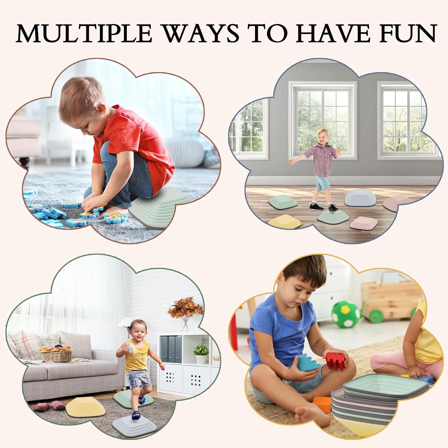 8PCS Balance Stepping Stones,Non-Slip Stepping Stone,Toddlers Sensory Play Equipment Toy,Durable Non-Slip Stones Promotes Balance Coordination & Strength for Kids Ages 3-8