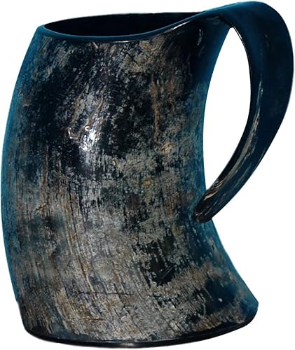 Handicrafts Home Taza vikingo de cuerno real, vaso de cerveza de cerveza, copa de vino, jarra, mead, vaso de arpillera medieval con cuerno de buey,