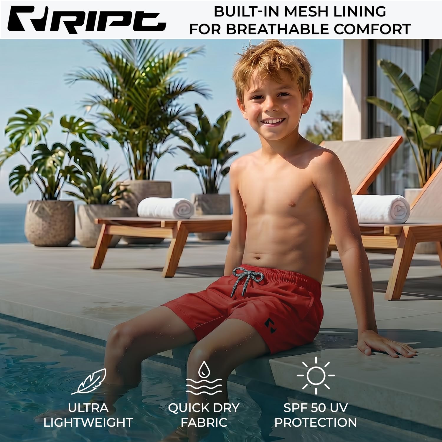 RIPT Boy's Quick Dry Uv 50 Sun Protection Peach Finish Swimming Swim Shorts Trunks (Pack of 1) — view 4