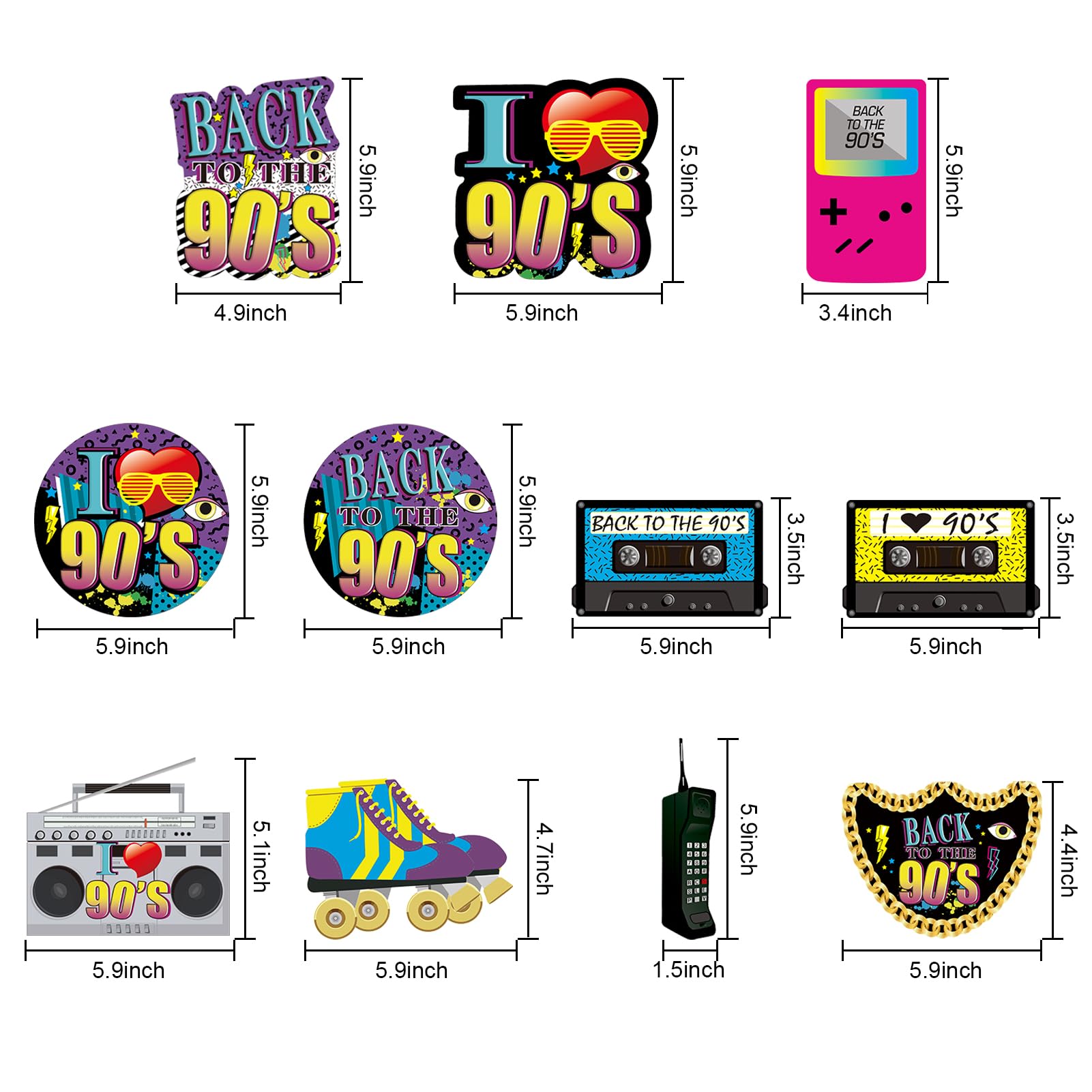 Yoaokiy 24pcs 90s Party Decorations, 90s Centerpiece Sticks, Table Toppers, Photo Booth Props, Multi Color, Yellow, Blue, Purple, Retro 90s Elements, Music Themed Birthday Party Decor