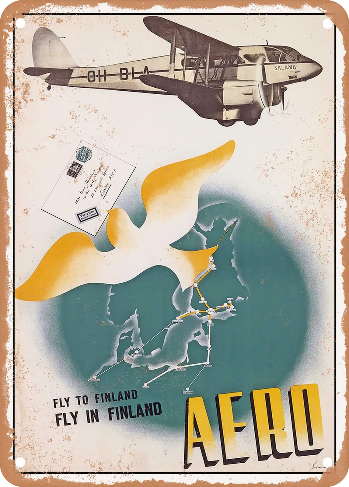 Miaomansenstore Metal Sign - 1938 Fly To Finland Fly In Finland Aero (2) Vintage Ad Home Decor