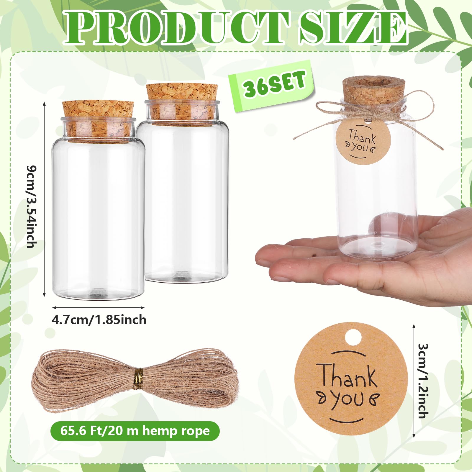 36 paquetes de estaciones de propagación de plantas con tapa de agujero, botellas de cultivo de plástico transparente, recipientes hidropónicos de mesa con etiquetas de agradecimiento para el