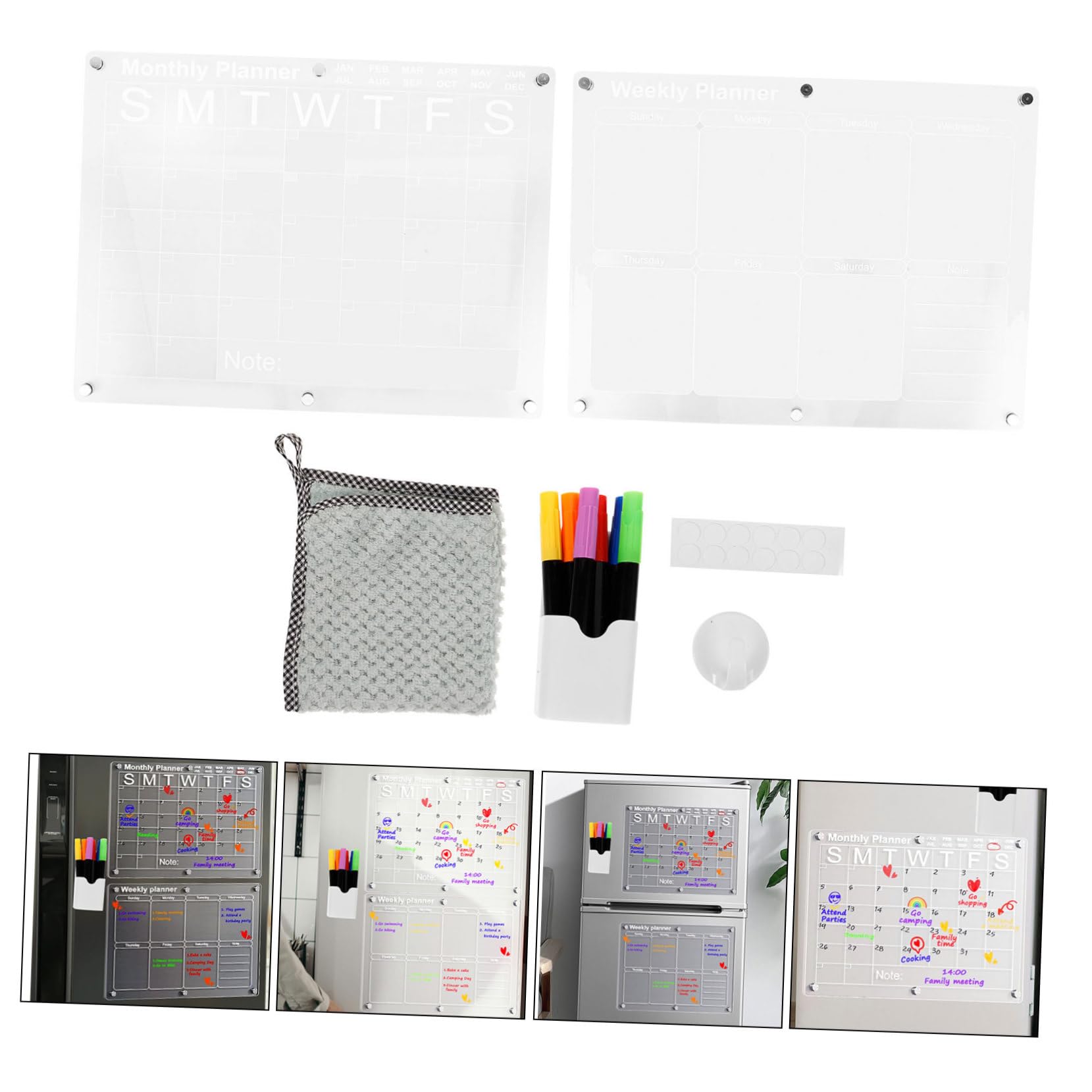 COLLBATH 1ensemble Calendrier Magnétique Transparent Acrylique Pour Réfrigérateur Tableau Mensuel Et Hebdomadaire Effaçable Organisateur De Tâches Et Événements