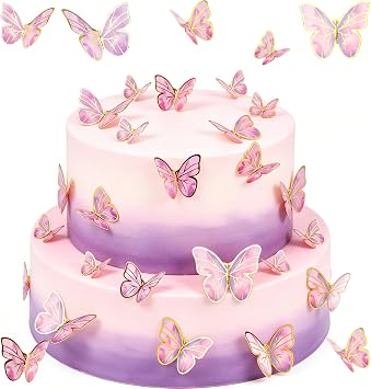 ZHIHUI 30Pcs Butterfly Cake Topper, Colourful Butterfly Cake Decorations Cupcake Toppers, Gold Edge Mixed Size Butterfly Cupcake Picks for Family Cupcake Wedding Cake Birthday Party Food Decoration