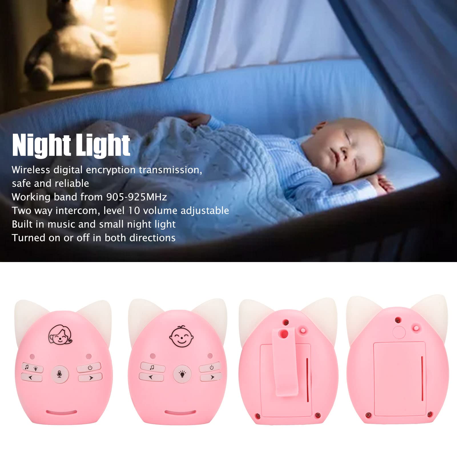 Baby Wireless Two Way Voice, Easy Carry 10dBm Audio Baby Monitor Suono Chiaro per la Casa (Rosa)