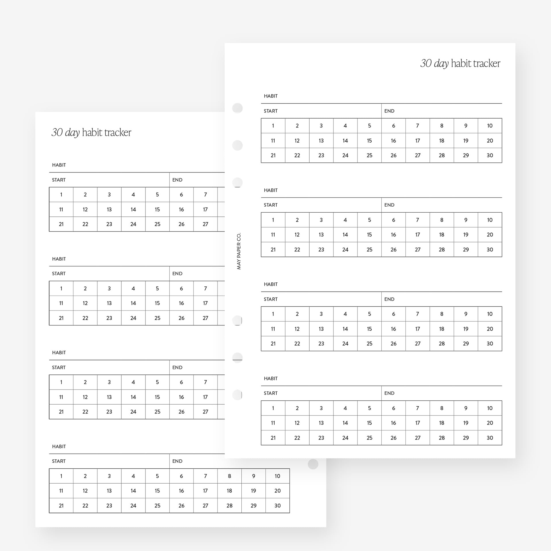A5 30 Day Habit Tracker Insert Agenda Refill for Filofax A5, Kikki K Large, LV GM sized 6 ring agendas, 5.8 x 8.3