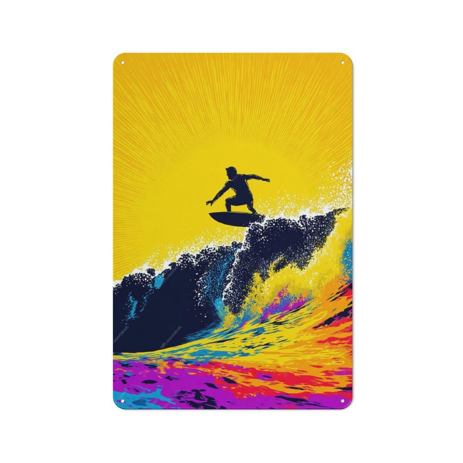 Surfing Into The Sunset Farmhouse Metal Sign 30x20cm, Barn Style Rustic Kitchen Decor for Cottage, Kitchen, Hallway Or Breakfast Nook