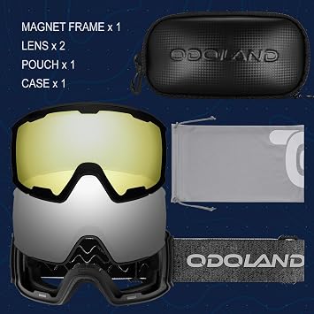 Odoland Ski Goggles Set with Magnetic Interchangeable Lens for Men Women