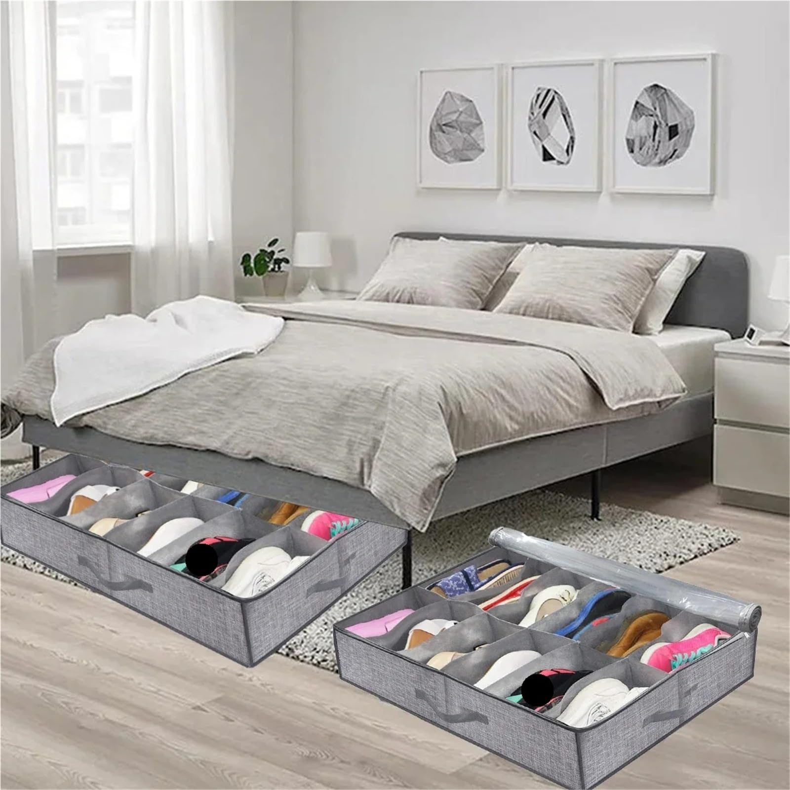 Organizzatore Di Scarpe Sotto Il Letto 1 scatola portaoggetti pieghevole for scarpe pieghevoli, scatola portaoggetti inferiore in tessuto non tessuto, con coperchio, scatola portaoggetti con finitura