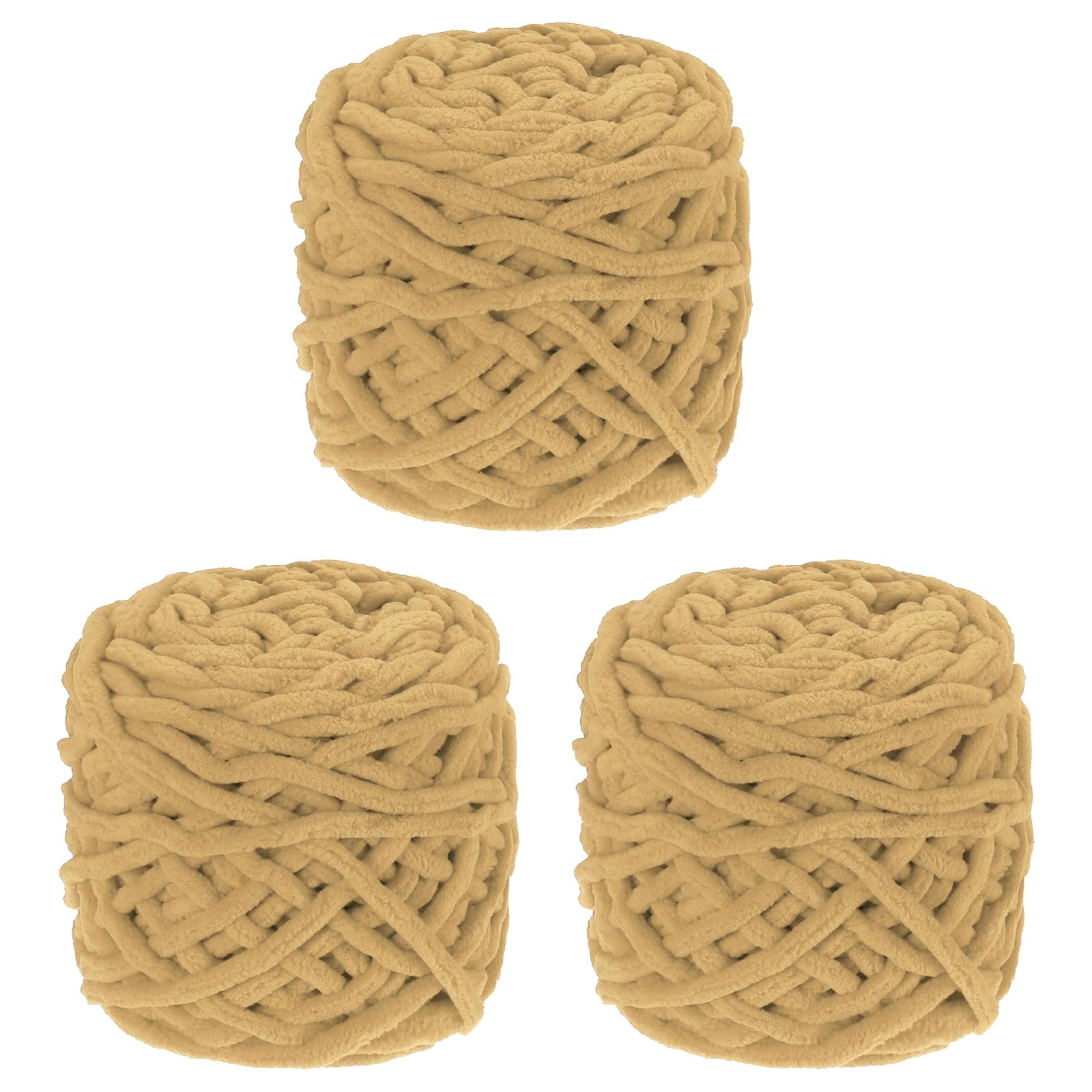 sourcing map 3 Pcs Blanket Yarn, 49 Yards Fluffy Velvet Plush Bulky Thick Chenille Chunky Yarns for Soft Velvet Blanket Shawl Scarf Crochet Hand Knitted Crafts, Khaki