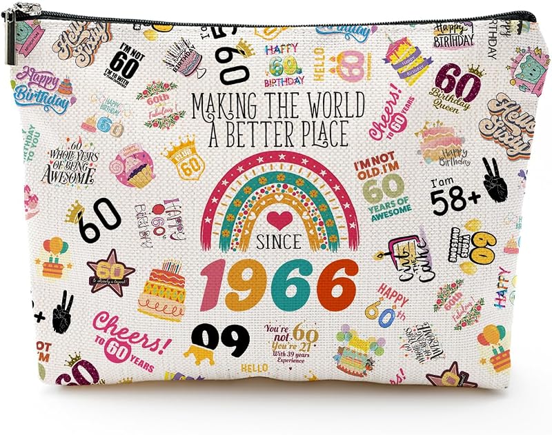 Necessaire de maquiagem e viagem NONETH 60th com estampa de aniversário, 24,64 cm x 17,27 cm x 2,54 cm