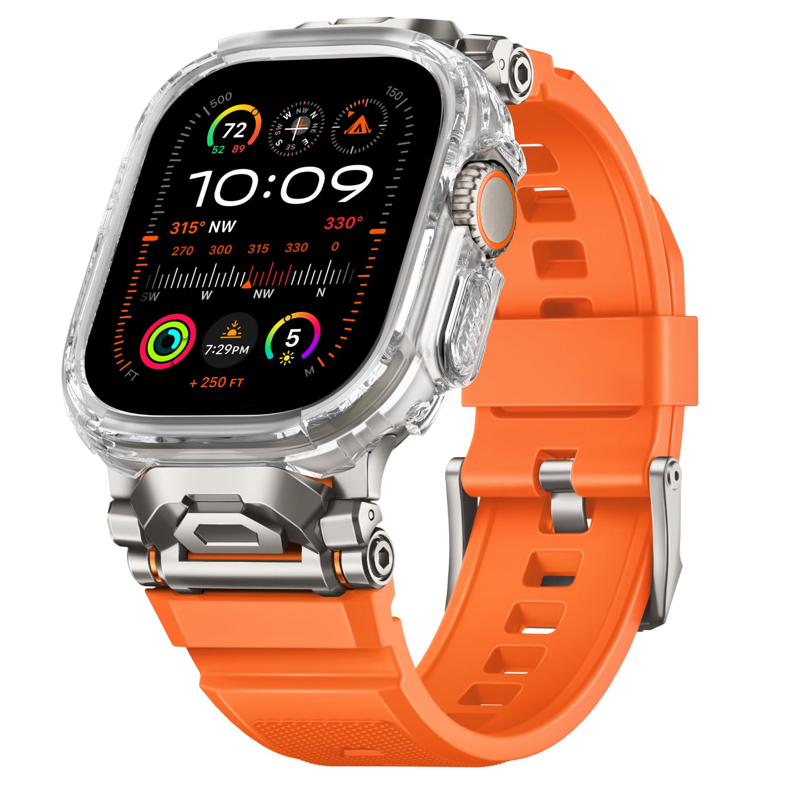 Rugged Bands Compatible for Apple Watch Ultra 3/Ultra 2/Ultra Band 49mm 46mm 45mm 44mm 42mm, Silicone Sport Strap with Durable Stainless Steel