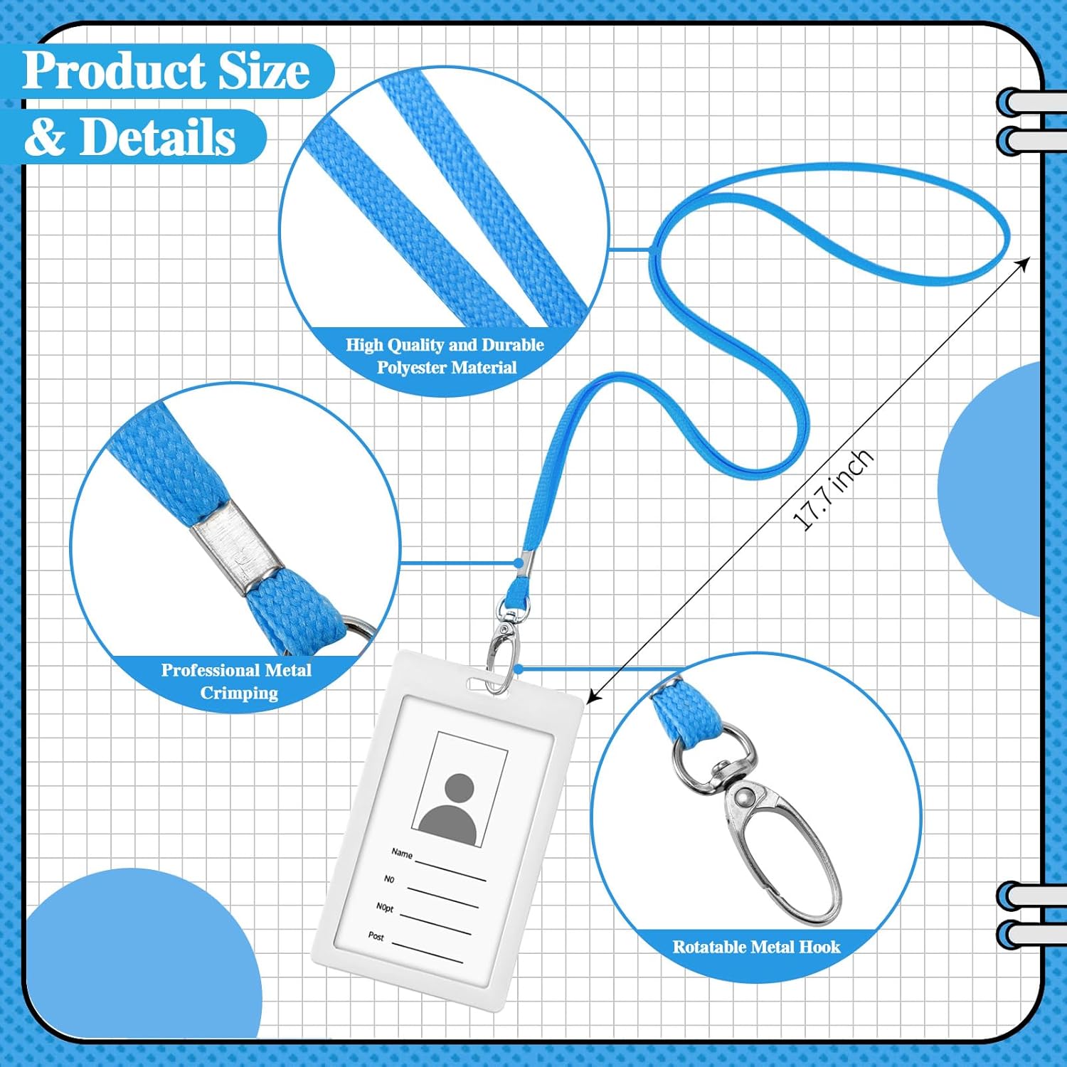 Patelai 120 Pcs Lanyards for ID Badges Neck Lanyard Bulk with Clip and Swivel Hooks Lanyard Keychain for Keys Name Tags (Blue)