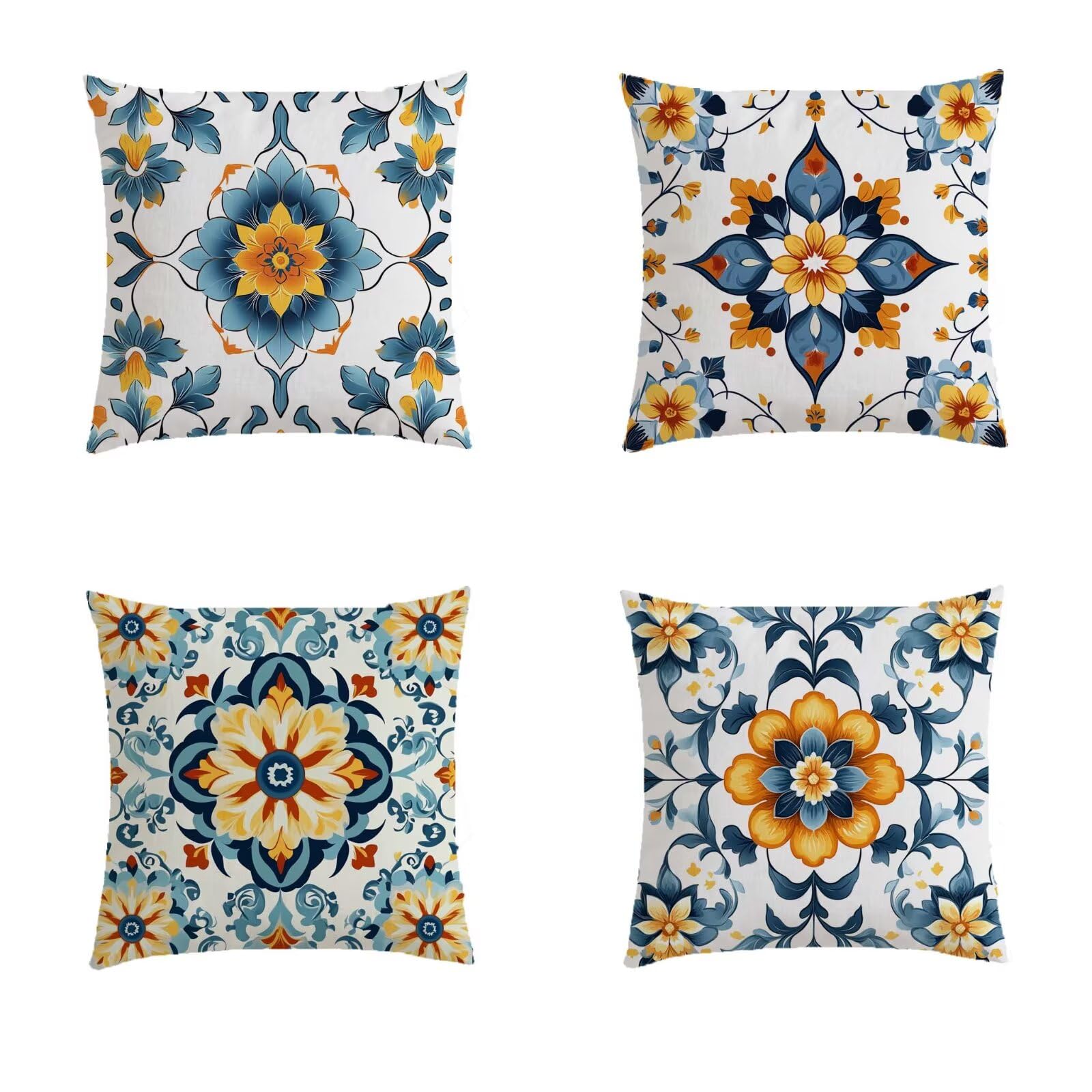 Taie oreiller orange et bleu marine aspect lin double face