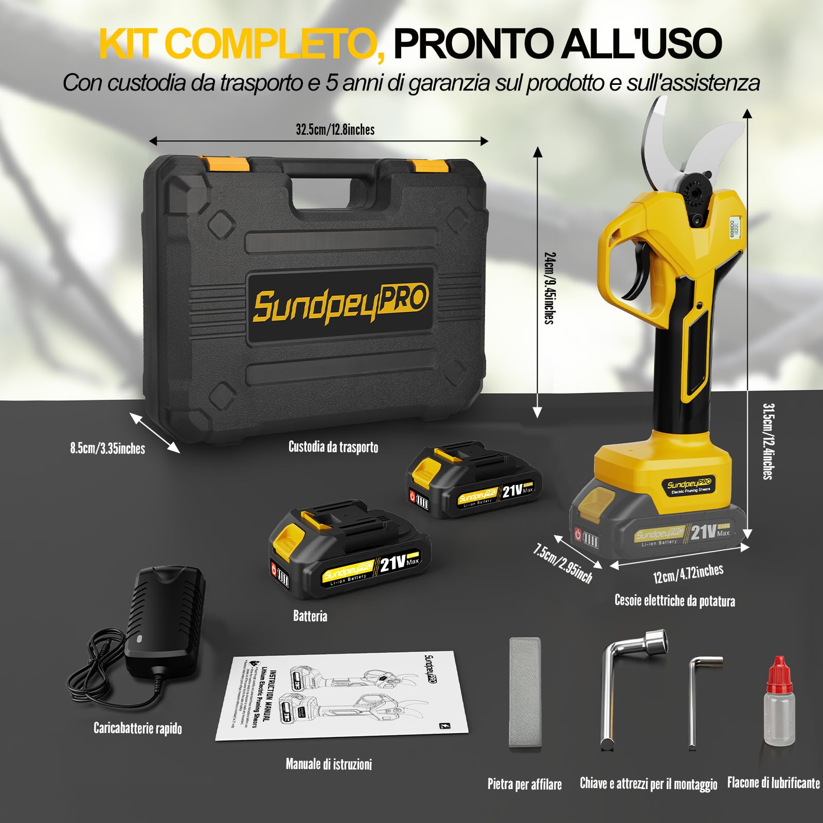21V Forbici Potatura Elettriche, Max 50mm Forbice Potatura Senza Fili con 2 x 2,0Ah Batteria, Display LCD, Custodia, Cesoie Elettriche Brushless per Frutteto Rami Albero Arbusti Giardino